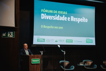 07.05.2024 -  Fórum de Ideias "Diversidade e Respeito". O evento marcou o lançamento de um movimento organizado pela Unimed-BH com apoio do Conselho Regional de Medicina (CRM-MG), a Associação Médica (AMMG), o Sindicato dos Médicos (Sinmed-MG), a Federação Unimed Minas e a Federação Nacional das Cooperativas Médicas (Fencom) com o objetivo de sensibilizar a sociedade médica sobre a importância do respeito nas mais diversas relações. A campanha de comunicação divulgada contou com a participação de médicos para tratar questões como racismo, etarismo, homofobia e capacitismo.